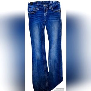 Miss Me Girls Boot Cut Fleur-de-lis Blue Jean's. Distressed with Rhinstones.